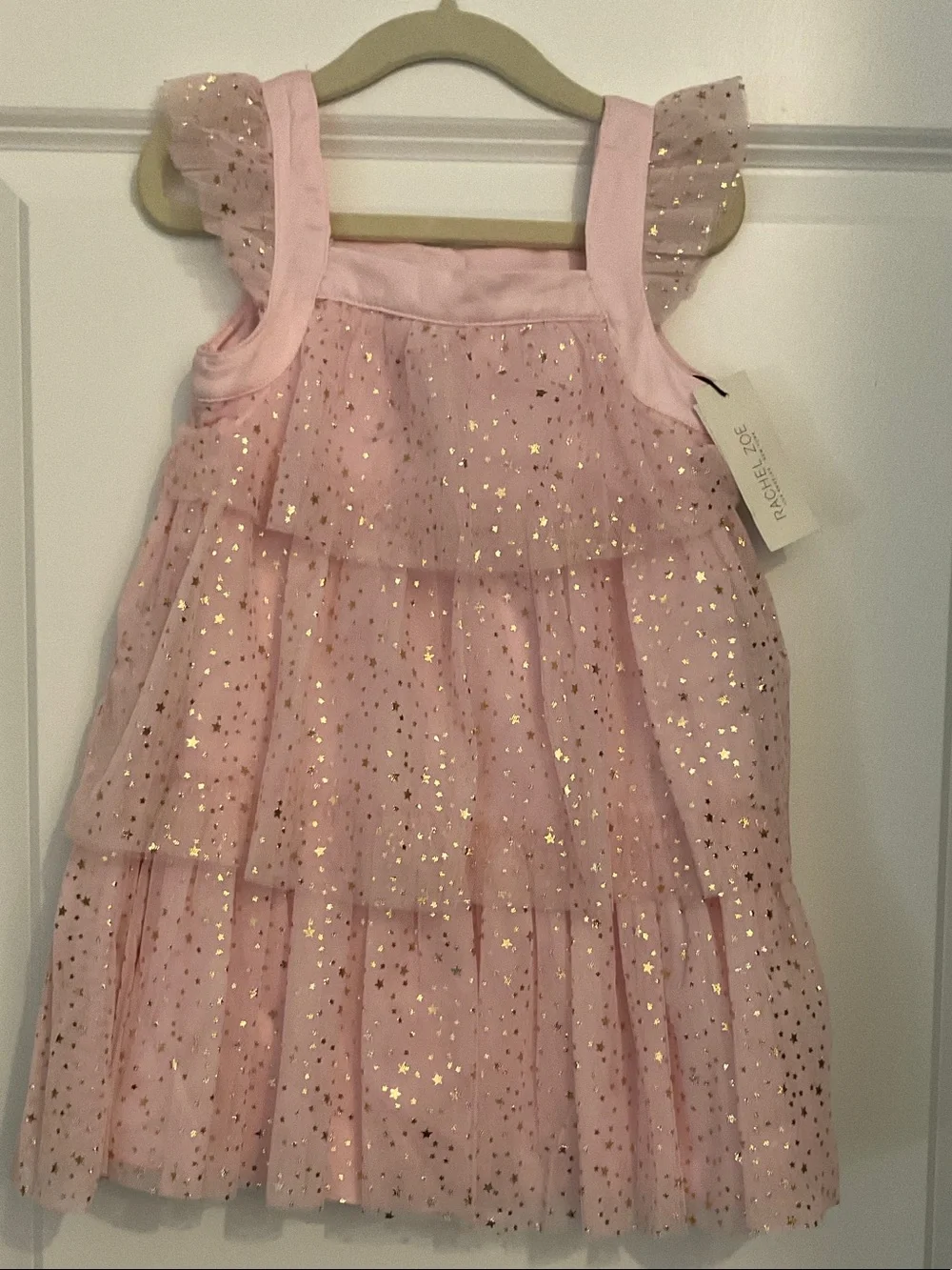 Rachel Zoe Pink Tiered Tulle Dress with Gold Star Accents
